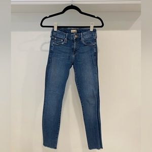 MOTHER Denim Skinny Jeans with Ankle Fray